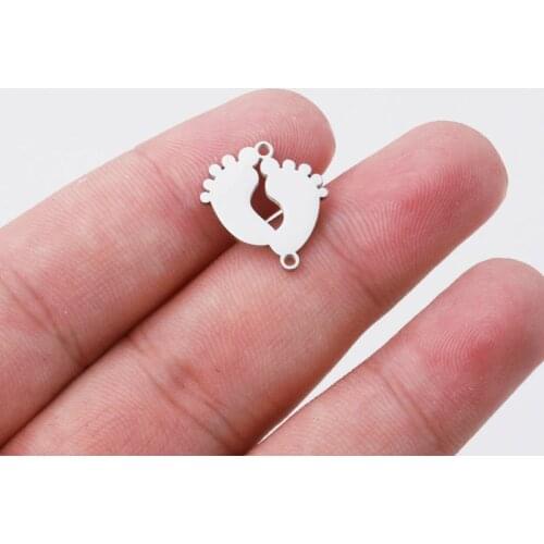 100% Stainless Steel Baby Foot Charm Connector For Jewelry Making 2 hole Blank Metal Feet Tags Mirror Polished Wholesale 20pcs