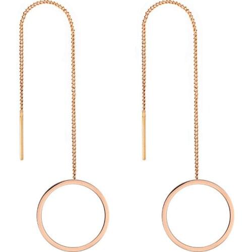 FairLadyHood 2018 Trendy Tassel Hollow Round Pendan Earrings 316L Stainless Steel Women Long Drop Earrings Jewelry Wholesale