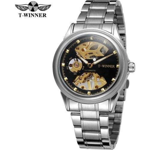 2019 New Winner Top Brand Golden Case Luxury Casual Design Full Stainless Steel Men Watches Hollow Out Mechanical Busines Clock