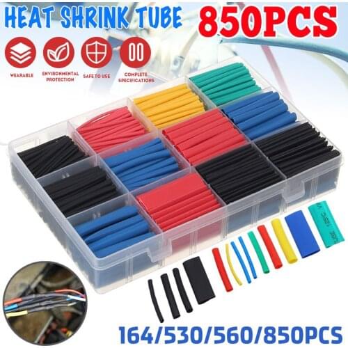 850Pcs/box 2:1 5 Color 12 Size Polyolefin Shrinking Assorted Heat Shrink Tube Electric Wire Cable Insulated Sleeving Tubing Set