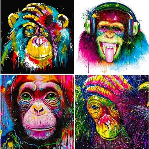 5D DIY Diamond Painting Animals Full Square Resin Diamond Embroidery Color Monkey Rhinestones Mosaic Cross Stitch Home Decor