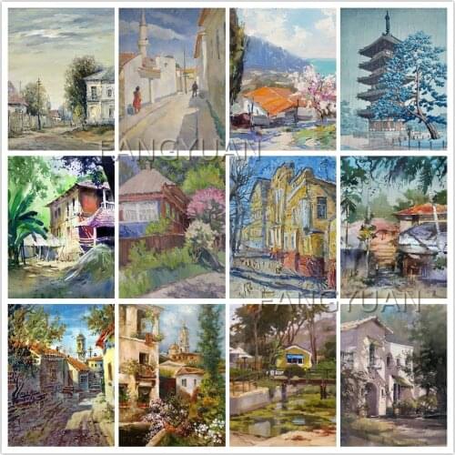 5D Diamond Painting Retro Village Landscape Diamond Mosaic Embroidery Full Square Round Drill Modular Pictures Home Decoration