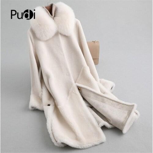 Aorice A19028 Lady 100% Wool Fur Coat Jacket With Real Fox Fur Collar Over Size Parka Women Winter Warm Genuine Fur Coat