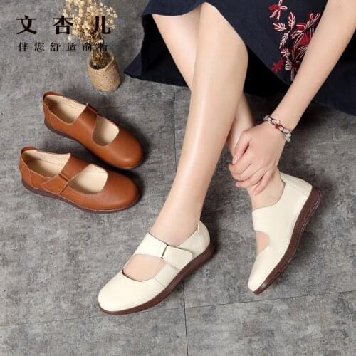 Womens Vulcanize Shoes Hook Loop Sewing thread Leather stitching Women Real Leather flats Casual Female Driving Ballet Footwear