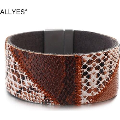 ALLYES Snake Pattern Genuine Leather Bracelets for Women Fashion 2020 Charm Wide Wrap Bracelet Party Female Jewelry