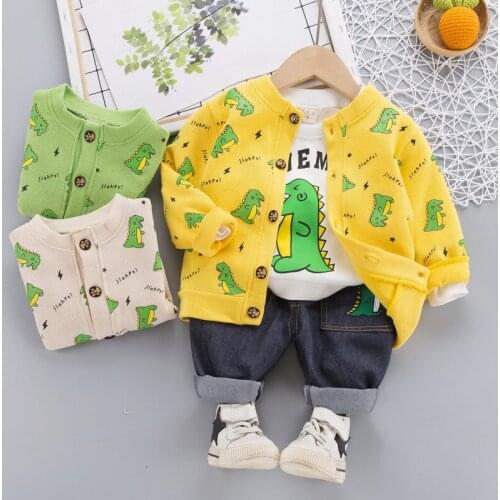 0-2T Kids Cotton Clothes Autumn Baby Boy Cartoon dinosaur Jacket +Pant +t shirt 3Pcs/set Infant Kid Fashion Toddler Tracksuits
