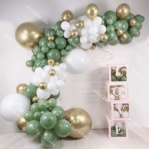 Baby Bridal Shower Birthday Party DIY Kid Toys Balloons Garland Arch Kit Olive Green White Gold Balloons for Wedding Decorations