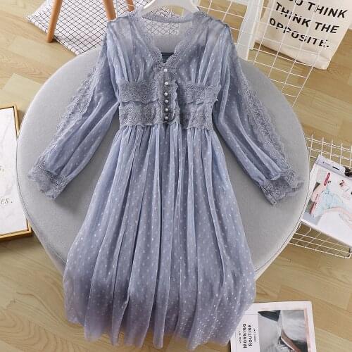 2021 Hot Two-Piece Suspender V-Neck Dress New Net Yarn Long Dress Gentle Fairy Super Fairy Sweet Net Red