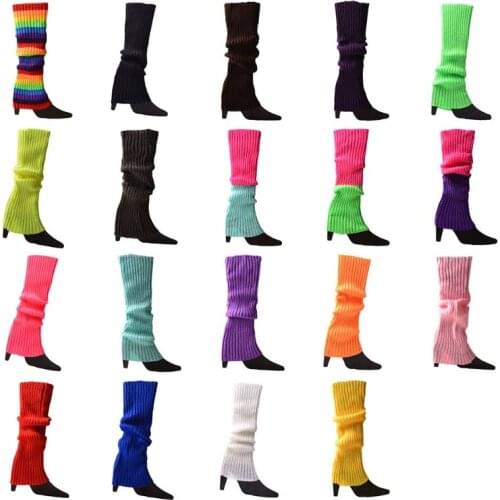 Women Halloween 80s Neon Colored Knit Leg Warmers Ribbed Bright Footless Socks F3MD