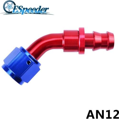ESPEEDER AN12 45 Degree Elbow Push-On Fitting Anoized Aluminum Hose End Push Lock Fittings Oil Fuel Line Adapter Fuel Fitting