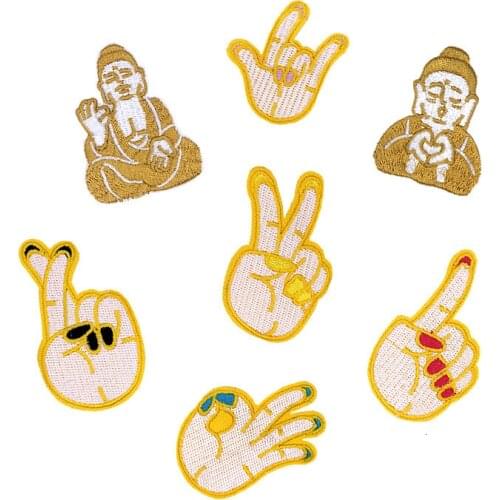 T shirt Girl Embroidered Patch Golden Buddha Gesture Applique iron on Patches for Clothing Women deal with it Stickers