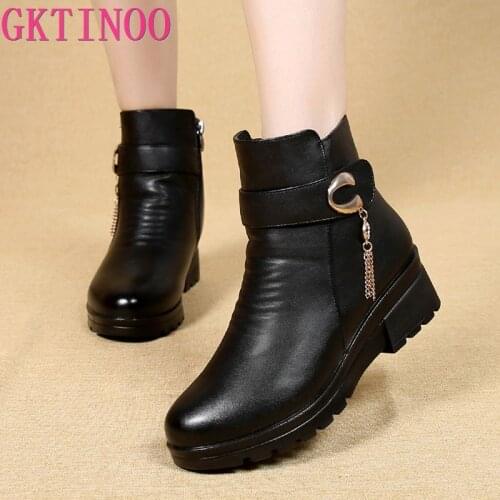 GKTINOO Winter Shoes Women Boots Genuine Leather Wedge Heel Non-slip Womens Boots Large Size Mother Warm Boot Famale Snow Boots
