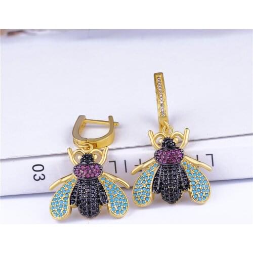 JUWANG New Fashion Women Dangle Earrings Jewelry AAA Cubic Zirconia Colorful Bee Drop Earrings For Wedding Birthday Gifts