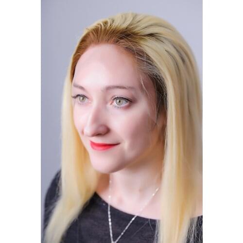 Mmuxuno 13*4 Blonde ombre hair Lace Frontal Wig 130% Density Brazilian Straight Human Hair Lace Front Wigs with body Hair