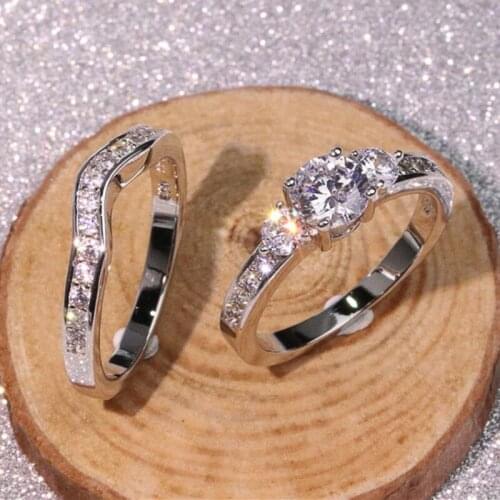 Fashion Zircon Rings for Women Silver Color Wedding Ring Set Engagement Ring Party Jewelry anillos para hombre Size 5-10