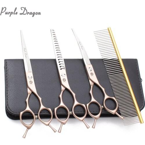 Suit 6.5" 4Pcs 440C Straight Scissors Thinning Shears Curved Shears Dogs Scissors Grooming Scissors Pet Shears Finger Rest Z3009