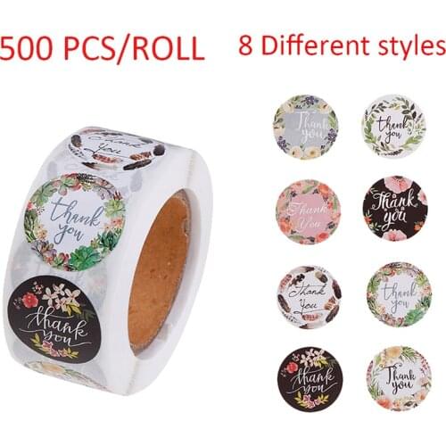 500Pcs/Roll 8 kinds of styles thank you stickers per roll stationery sticker Thank you Adhesive Stickers Sealing Label Stickers