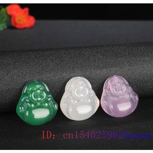 Jade Maitreya Pendant White Carved Natural Fashion Chalcedony Charm Jewelry Necklace Green Women Buddha Gifts