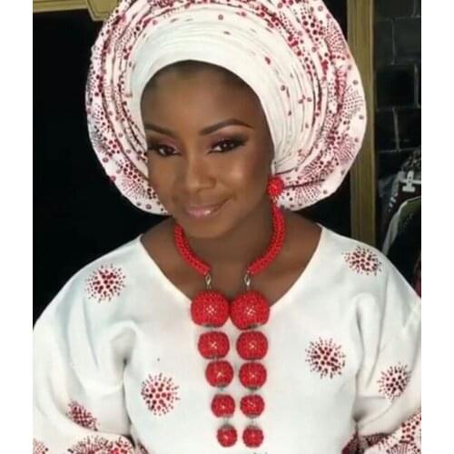 2017 New African Red Beads Jewelry Set Nigerian Wedding Crystal Pendant Statement Necklace Set Brides Free Shipping WE052