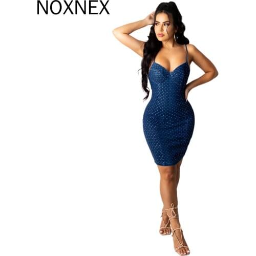 NOXNEX Womens Sexy Dress Summer Sexy Dress V-neck Girl with Thin Shoulder Straps Polka Dot Denim Mini Dress Club Party Dress