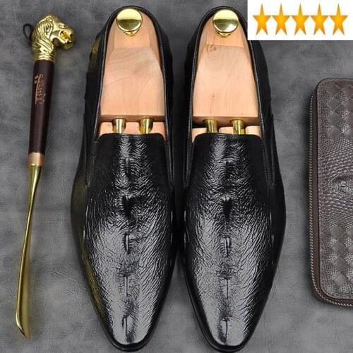 Pointed Slip On Low Heel Toe Mens Formal Shoes Male Footwear Hot Sale Fashion New Vintage British Genuine Leather Multi Color