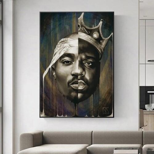 Portrait Of Big And Tupac Canvas Paintings On The Wall Posters And Prints 2Pac Modern Wall Art Canvas Pictures Home Decoration