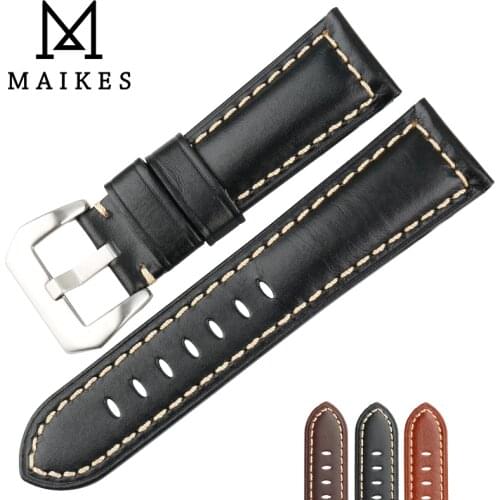 MAIKES Handmade Quality Cow Leather Watch Strap 22mm 24mm 26mm Watchbands Watch Bracelet Balck Watch Accessories For Panerai
