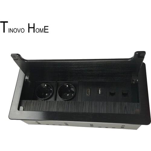 Office conference desktop socket / 2 European standard power RJ45 USB VGA network socket box aluminum alloy drawing outlet