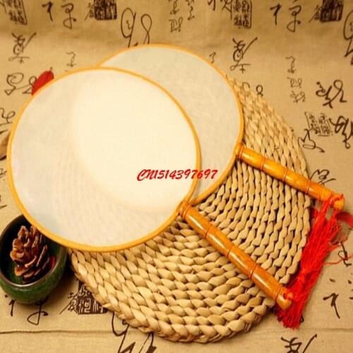 DIY Blank White Silk Hand Fans with Handle Student Children Hand Painting Fine Art Programs Chinese Palace Round Fan FF18070504