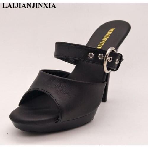 LAIJIANJINXIA Slippers Thin Heels and High heels 13cm 2018 Women Shoes Slides Drag Queen CD Size 34-46 Super High Summer Slides