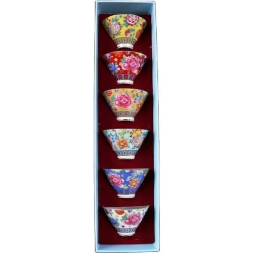 Chinese Old Porcelain Set Of Pastel Floral Pattern Hat Cups