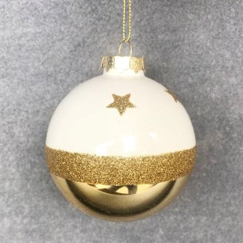 Christmas tree decoration glass ornaments small shopping mall layout foreign trade 8cm gold white pentagonal planet