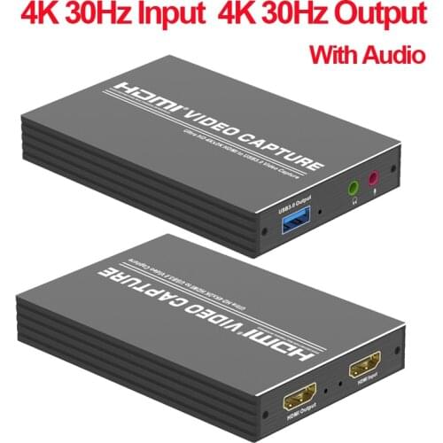 USB 4K 60Hz HDMI-Compatible Video Capture Card USB3.0 4K 30Hz Out Game Recording Plate Live Streaming Box Grabber for PS4 Camera