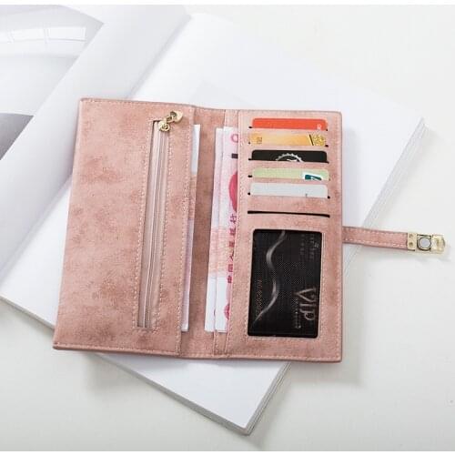 Lady Card Holder Fresh Girls Coin Purse Ultra-Thin Leather Women Wallets Sweet Matte Long Wallet Lady Magnet Snap Phone Wallet