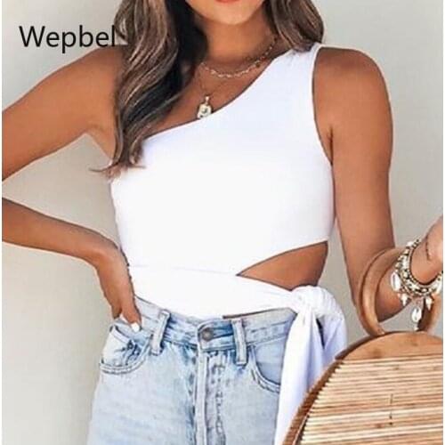 Wepbel Hollow Out Tied Camisole Tops Summer One-Shoulder Vest Women Sleeveless White Slim Fits Lace Up Tanks Tops Camis