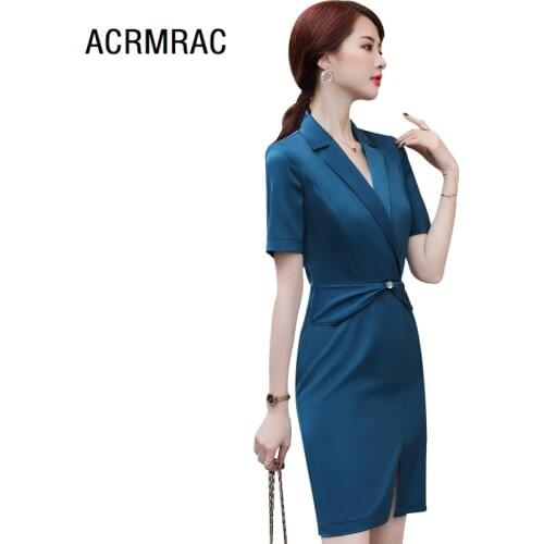 Women dress slim summer Slim Short sleeve Office Lady Formal Work Straight dress Woman 281