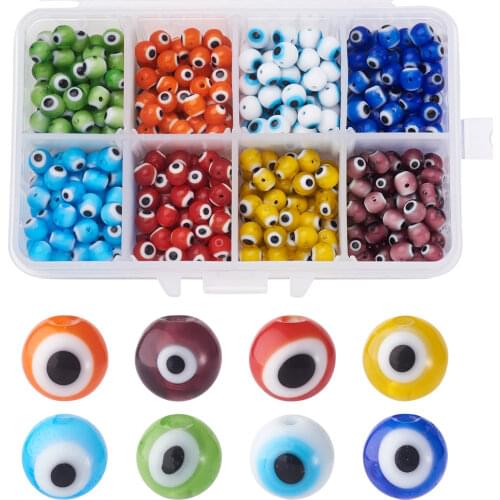 1Box Mixed Color Handmade Round Evil Eye Lampwork Beads for Jewelry Making DIY 6mm 8mm 10mm Hole: 1mm