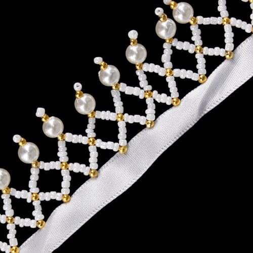 10yards White Gold Beaded Tassel Fringe Trimming Lace Fabric Applique Lace Ribbon Trim Tape for Sewing Accessories T2163