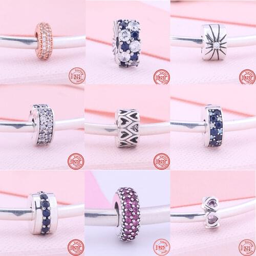 100% 925 Sterling Silver Bow Heart Zirconia Sparkling DIY Clip Beads Fit Original Pandora Charms Bracelets Women Girls Jewelry