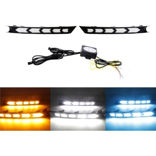 2 Pcs Car LED Flash Flowing DRL Yellow Turn Signal Lamps Blue Light White Running Daylights For Mazda CX-5 CX5 2017 2018 2019