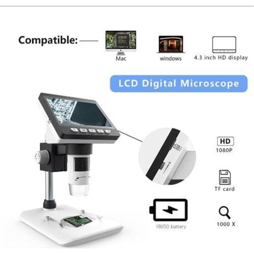 4.3 Inch Display 1080P 1000x Electronic Digital Microscope Screen Microscope Handheld Endoscope Camera Magnifier Borescope