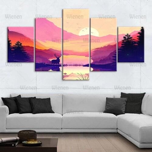 5 Panel Sunrise Landscape Canvas Poster Wall Art HD Prints Home Decor Hd Animal Pictures Canvas Aesthetic Paintings For Bedroom