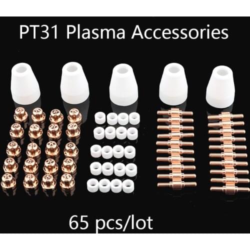 65pcs/LOT PT31 Plasma Cutter Set of Nozzles Cutting Electrodes Kits for Plasma Cutting Welding Machine LGK40 Cut40