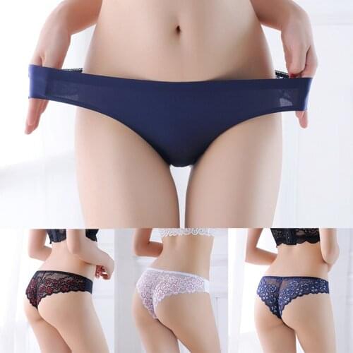 7 Colors/hot Sale One Piece Ice Silk Seamless Floral Underwear Lace Sexy Beautiful Buttocks Cotton Crotch Thong Pink Underwear
