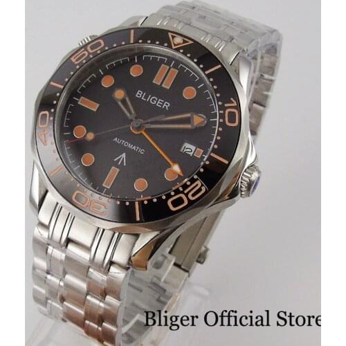 BLIGER New Arrival Men Watch Date Window GMT Function Steel Band Automatic Movement Sapphire Glass Screw Down Crown
