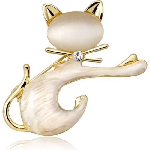 Cat Brooches Diamond Inlay Exquisite Cat Brooch High Grade Shell Pin Brooch 3 Colors for Choice 40x43mm Fashion whosale