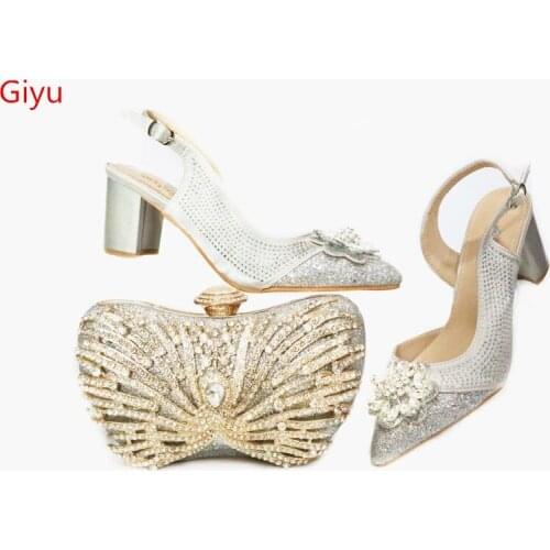 Doershow New Shoes and Bag Set African Sets silver Color African Shoe and Bag Set for Party In Women Italian Shoes !HBK1-7