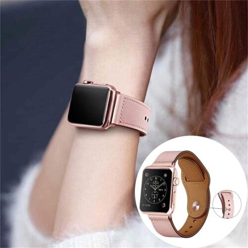 Double Color Genuine Leather Band for Apple watch series 4 3/2/1 Soft Brilliant Sports Strap for iWatch 38mm 42mm 40mm 44mm