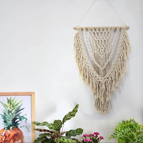 Cotton Tapestry Tassel Hand Knitting Beige Wall Hanging Sofa Background Door Curtain New Fashion Art Chic Ornaments