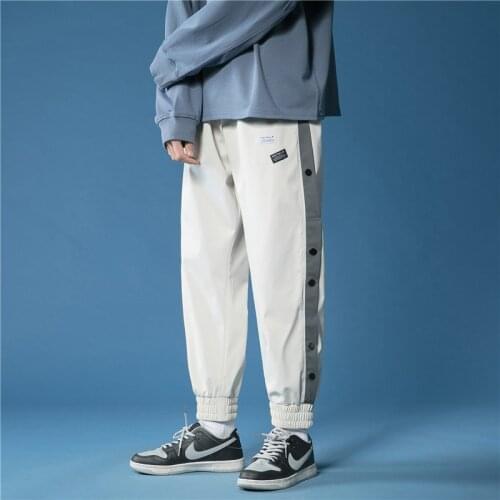 Classic Jogger Men Pants Cut Off Split Side Long Pants Trousers Stre Korean Fashion Buttons Wide Leg Baggy Stylish Casual Length